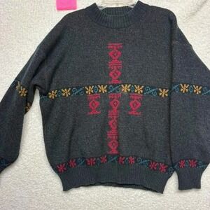 Vintage Michael Gerald Mens XL Gray Southwestern Geometric Knit Crewneck Sweater